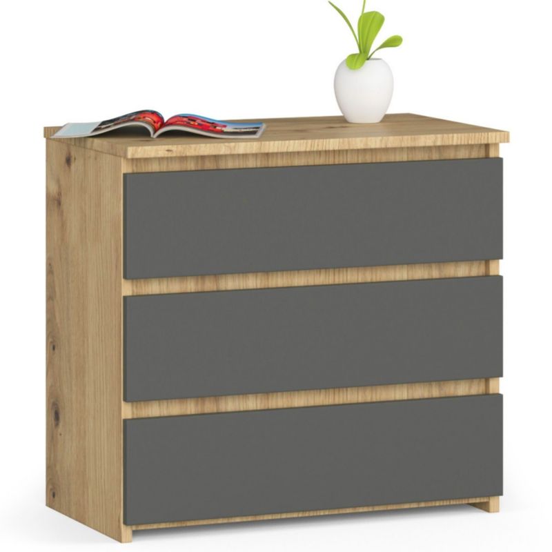 Szafka nocna Akord CL3 Dąb Artisan 60 cm 3 szuflady kolor Grafit Szary mat 60x35x57 cm 1 szt.