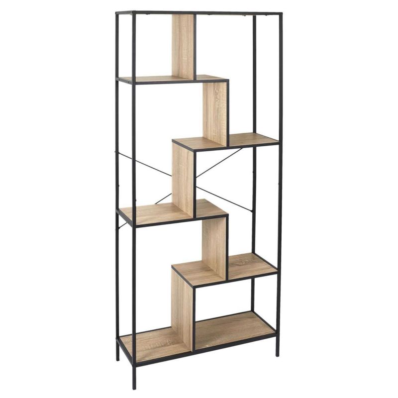 Regał loftowy Rack L metalowy z półkami na książki i dekoracje INTESI czarny 180x80 cm 1 szt.