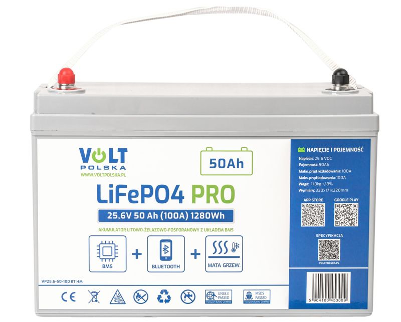 AKUMULATOR VOLT POLSKA LiFePO4 50AH 25,6V 100A BMS 1szt.