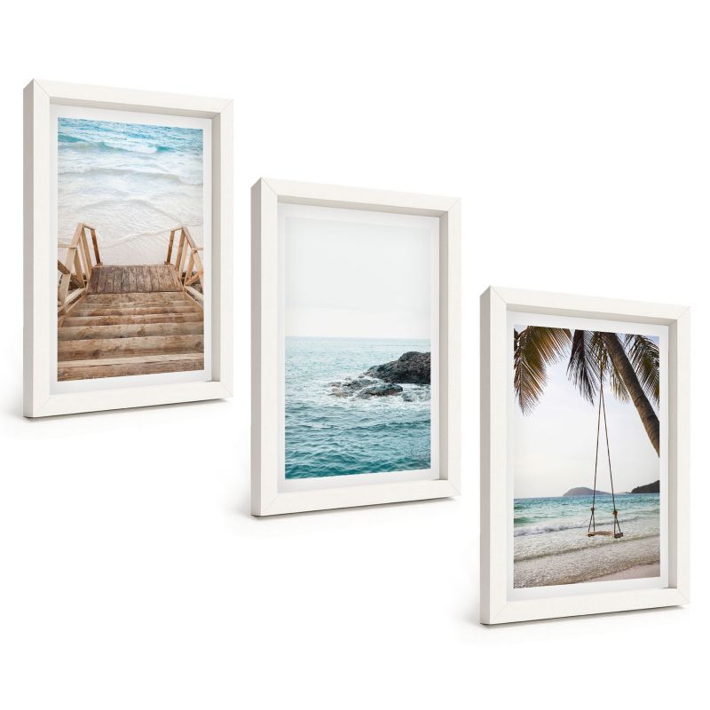 Trzyczęściowy Zestaw Obrazów ArtPrintCave 20x30 cm Biała rama Schody plaża morze huśtawka 1 kpl.