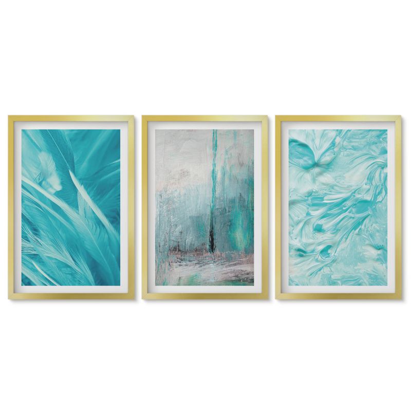 Tryptyk w złotej ramie Tulup 40x60 cm Błękitne odcienie wzory abstrakcyjne Tryptyk 1 kpl