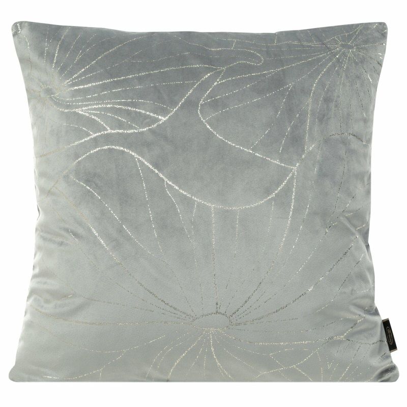 Poszewka BLINK 25 Eurofirany 45 x 45 cm popielata welwetowa z jasnozłotymi motywami liści lilii wodnej 1 szt.