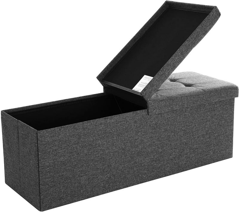 Pufa Songmics 110 cm ciemnoszara otwierana do przechowywania pikowane siedzisko 1 szt.