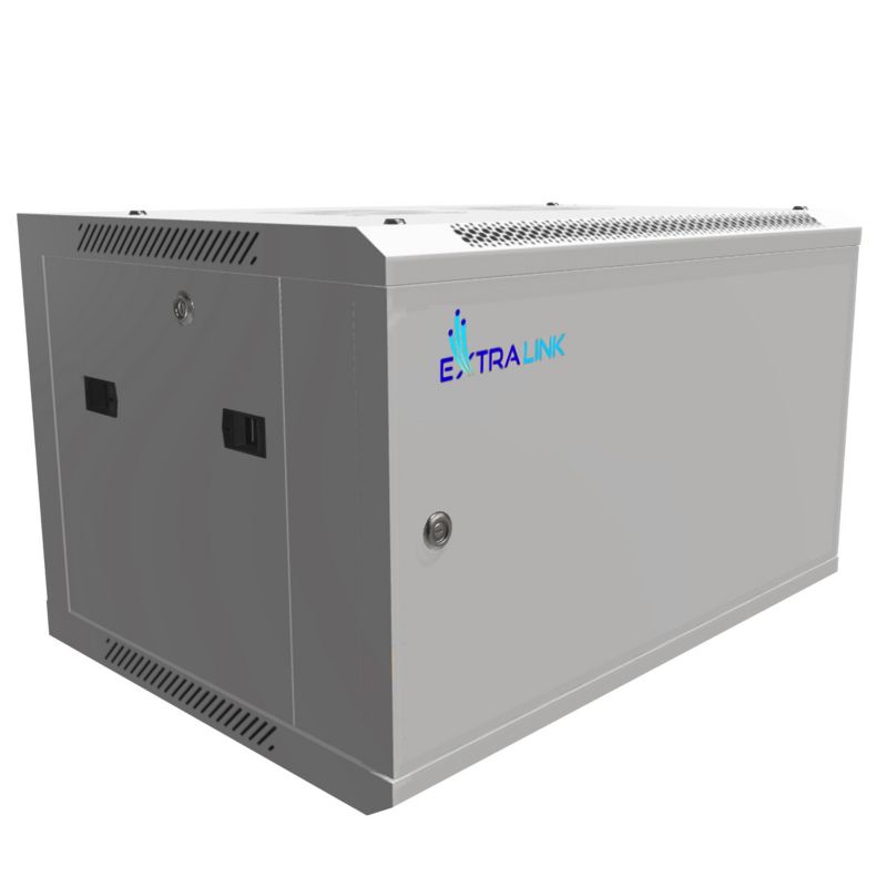 Szafa rack Extralink 6U 600x450 ASP Szara montowana na ścianie, drzwi blaszane pełne