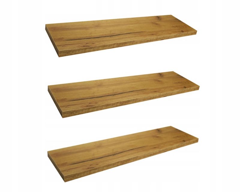 Półka Ścienna Wisząca 65 Cm Dąb Craft Złoty Komplet 3 Sztuki Drewik