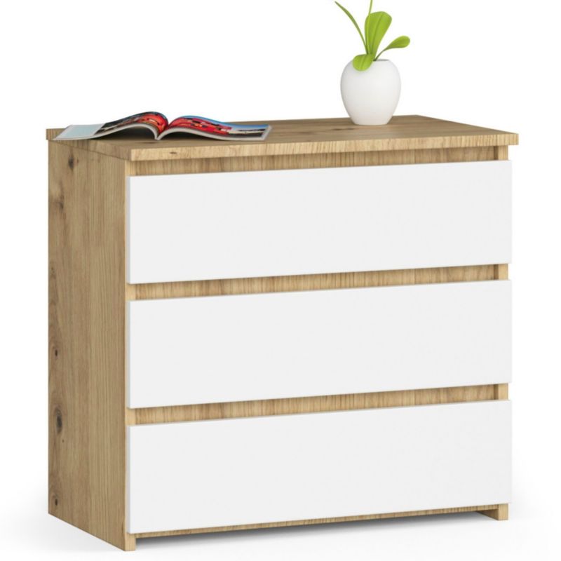 Szafka nocna Akord CL3 Dąb Artisan 60 cm 3 szuflady kolor Biały mat 60x35x57 cm 1 szt.