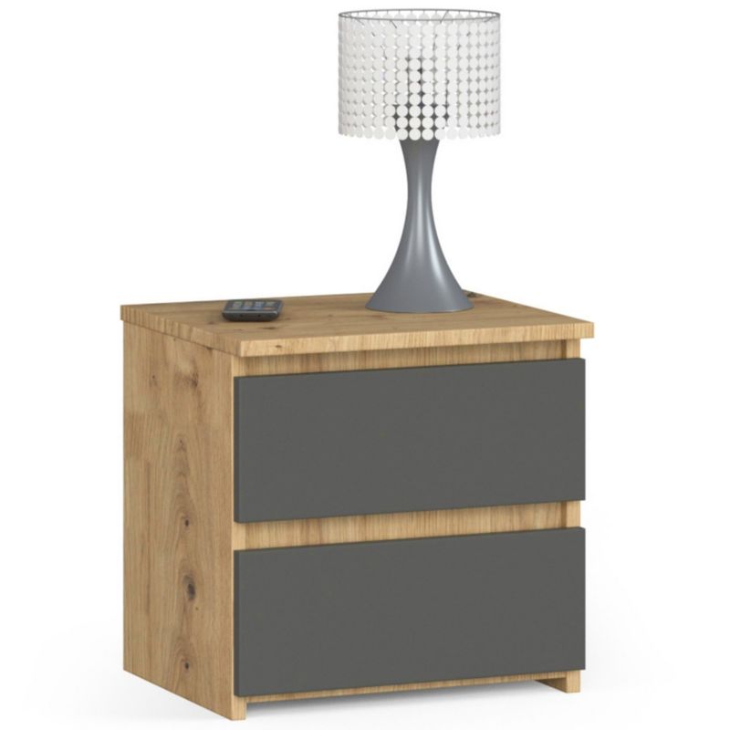 Szafka nocna Akord CL2 Dąb Artisan 40 cm 2 szuflady kolor Grafit Szary mat 40x35x40 cm 1 szt.