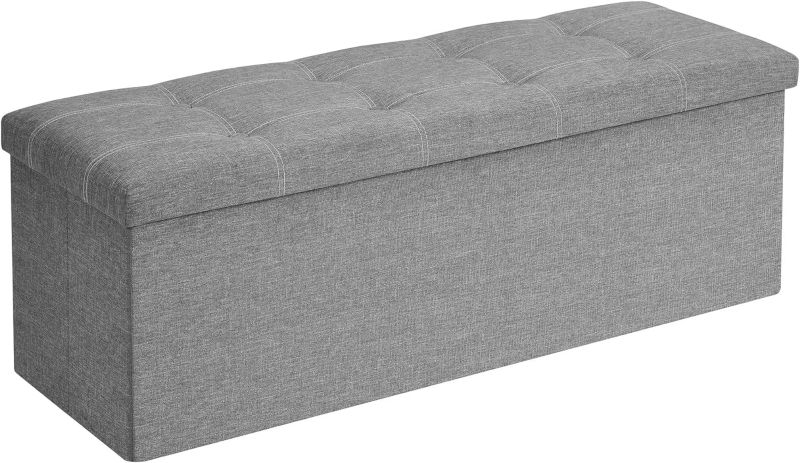 Pufa Songmics 38x110cm tapicerowana jasnoszara prostokątna ze schowkiem 1 szt