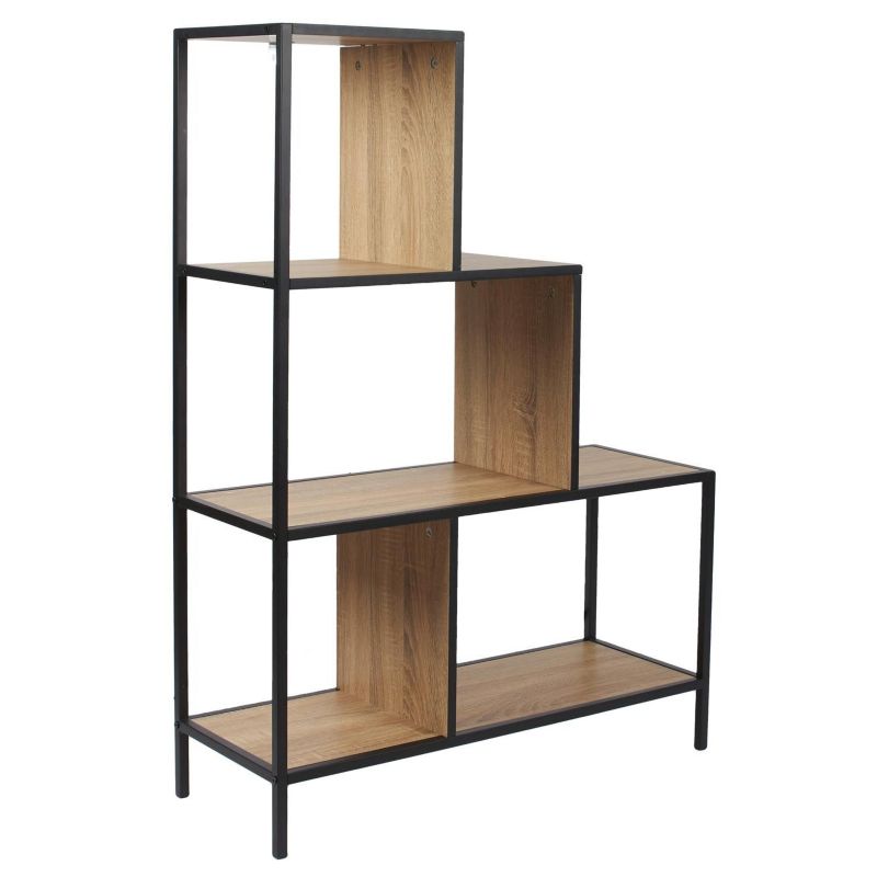 Regał schodkowy Edison M na książki metalowy loftowy naturalny czarny 80 cm INTESI 1 szt.