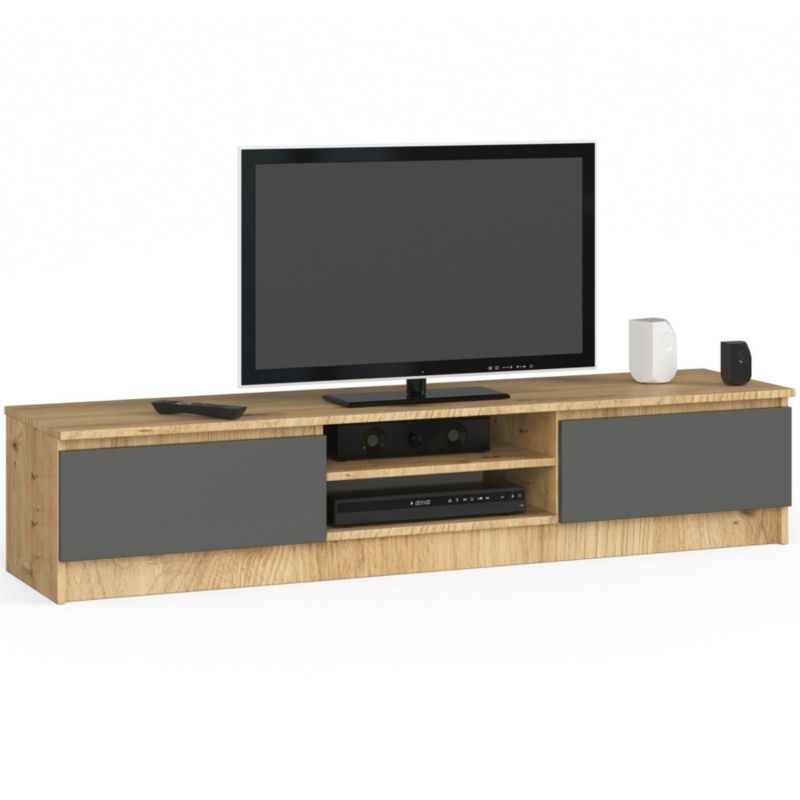 Szafka RTV Akord Dąb Artisan 160 cm 2 drzwi kolor Grafit Szary mat 2 półki 160x40x33 cm 1 szt.