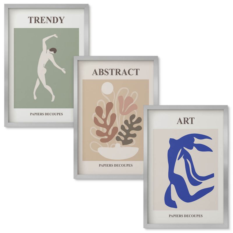 Obrazy Do Sypialni Wallfluent Stylowe postacie rośliny Matisse Srebrna rama 40x60 cm 3 szt.