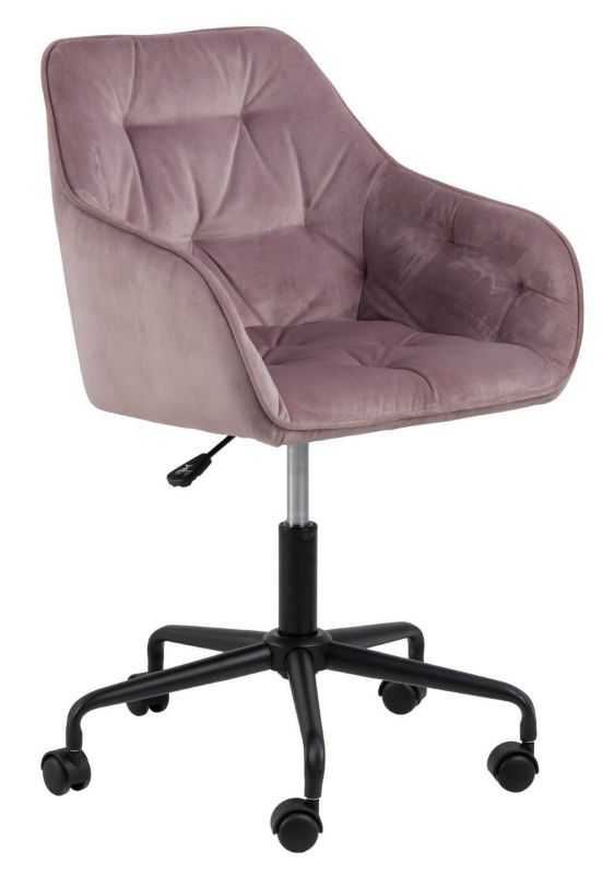 Fotel biurowy Brooke ACTONA welurowy różowy ergonomiczny obrotowy z podłokietnikami do biurka 1 szt.