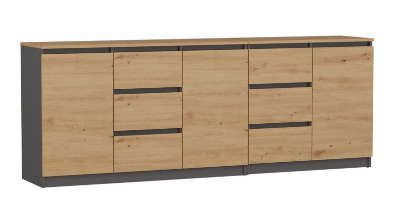 Komoda Topeshop Zestaw Costa 6 Szuflad 3 Drzwi Szafka Antracyt Dąb Artisan 40x200x75 cm 1 szt.