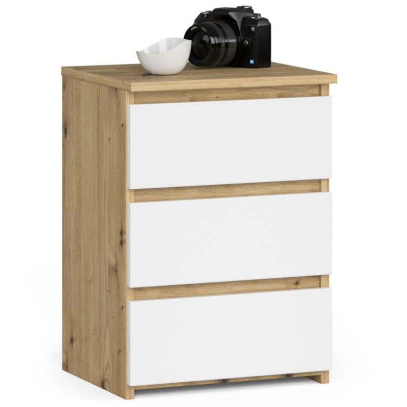 Szafka nocna Akord CL3 Dąb Artisan 40 cm 3 szuflady kolor Biały mat 40x35x57 cm 1 szt.