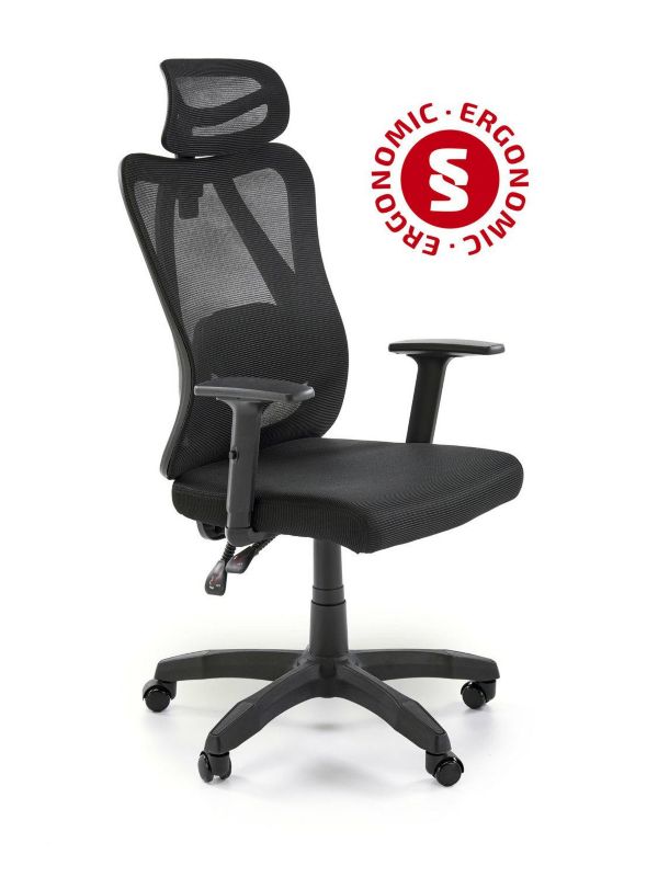 Fotel biurowy Trunk INTESI fotel ergonomiczny czarny siatkowy obrotowy z podłokietnikami do biura 1 szt.