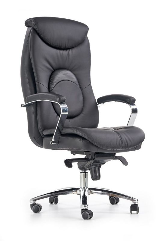 Fotel biurowy ergonomiczny Comfy INTESI czarny skórzany obrotowy z regulacją do biura 1 szt.