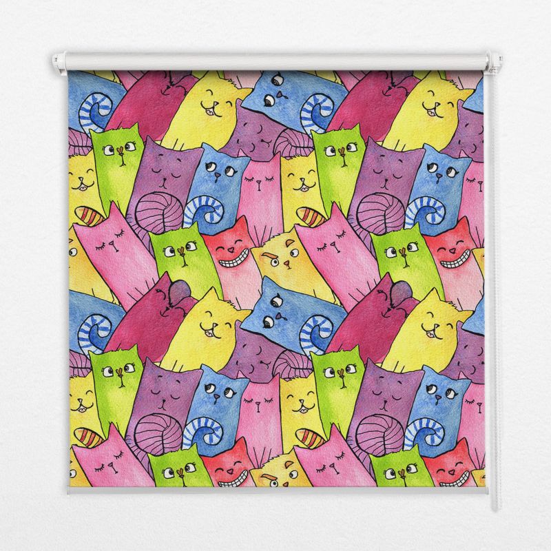 Roleta Wzorzysta Tulup 90x140 cm Kolorowe Koty Montaż do ściany/sufitu 1 szt.