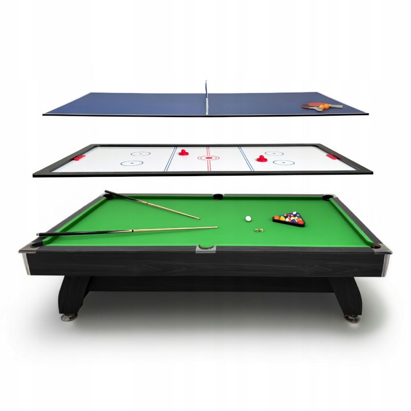 Stół bilardowy THUNDER BOLD-BLACK-8FT-HOCEKY-PING 3w1 do gry bilard ping pong cymbergaj zestaw z akcesoriami 1szt.