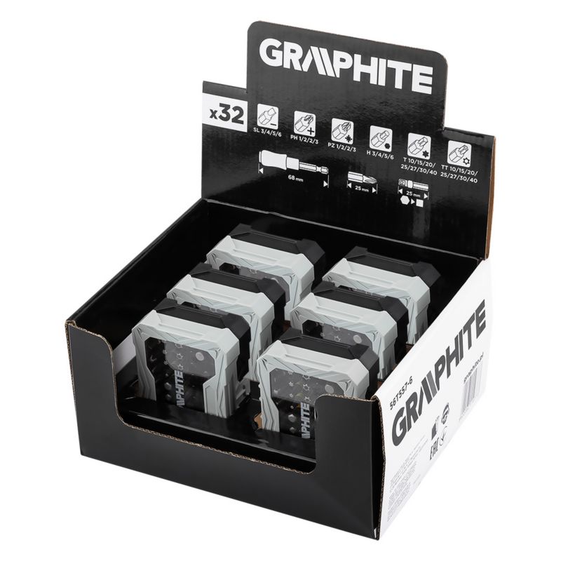 Zestaw bitów GRAPHITE 25 mm, z uchwytem magnetycznym 68 mm, 32 szt. x6 1 kpl