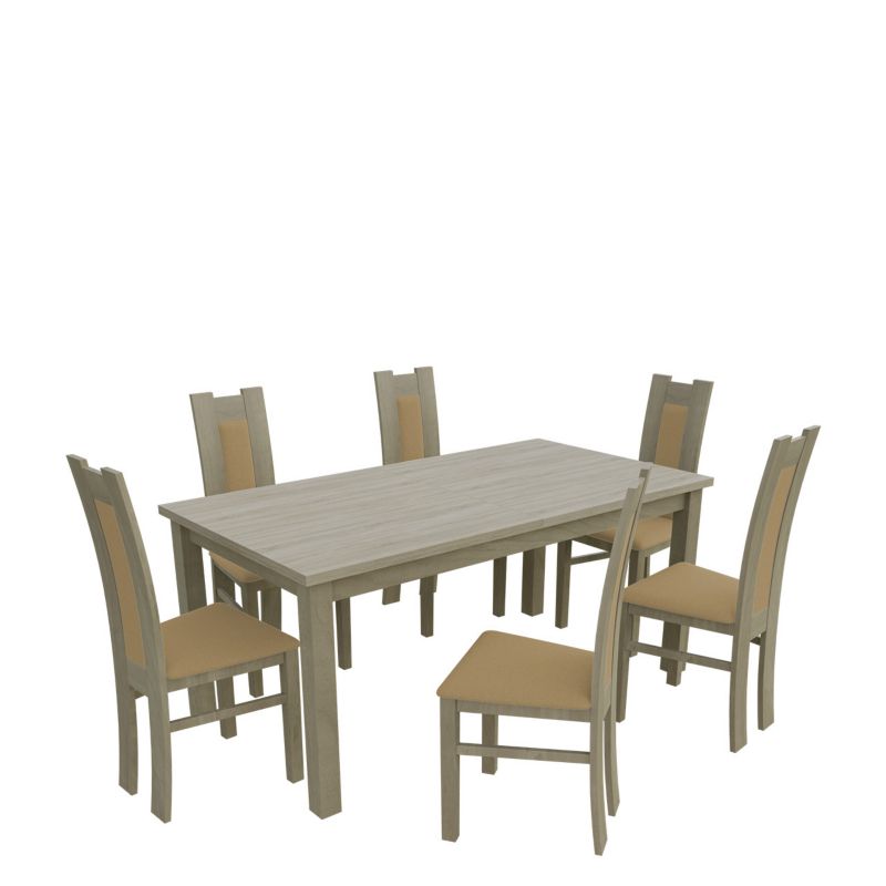 Zestaw RO17 MIRJAN 24 Stół rozkładany S18-L 80x160/200 + 6 krzeseł K41 dąb sonoma + piaskowy 1 kpl.