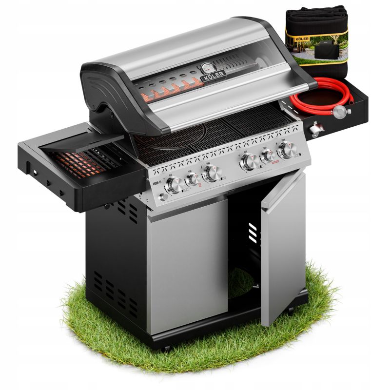 Grill Gazowy Ogrodowy Koler KRONE S1 Stal Nierdzewna Inox Szyba 21,6kW 4+1