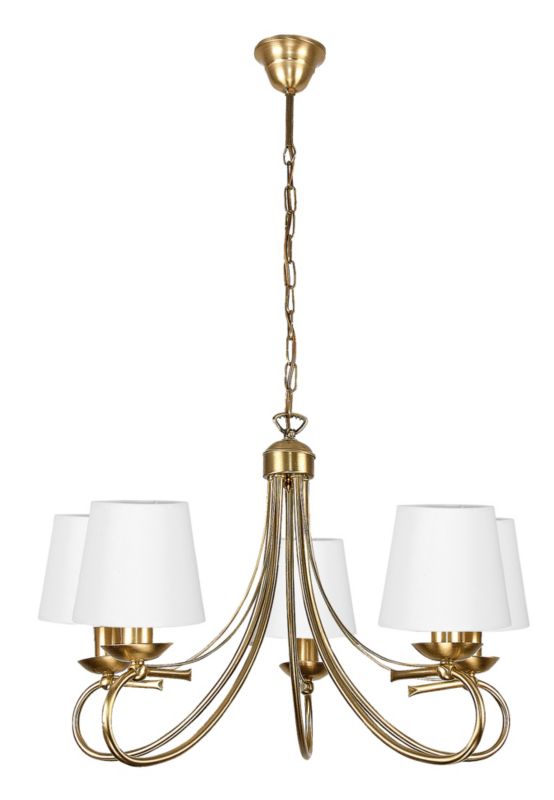 Lampa wisząca EDYLIT żyrandol 5xE27 złota białe stożkowe abażury glamour do salonu AIDA II 7-520 1 szt.