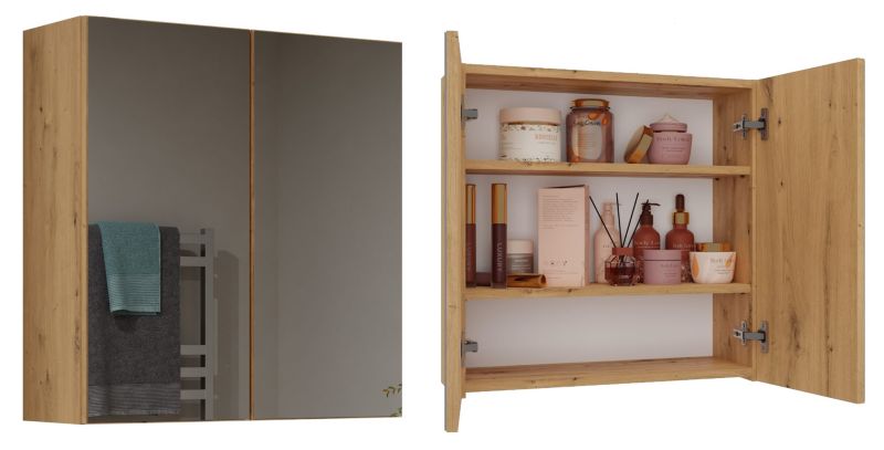Szafka Łazienkowa Topeshop Wisząca Z Lustrem Pola 2DL Dąb Artisan 22x60x60 cm 1 szt.