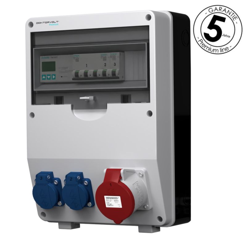 Rozdzielnica budowlana z licznikiem 3F Siemens pTD-S 32A 2x230V gniazda Mennekes Schuko Doktorvolt 4791