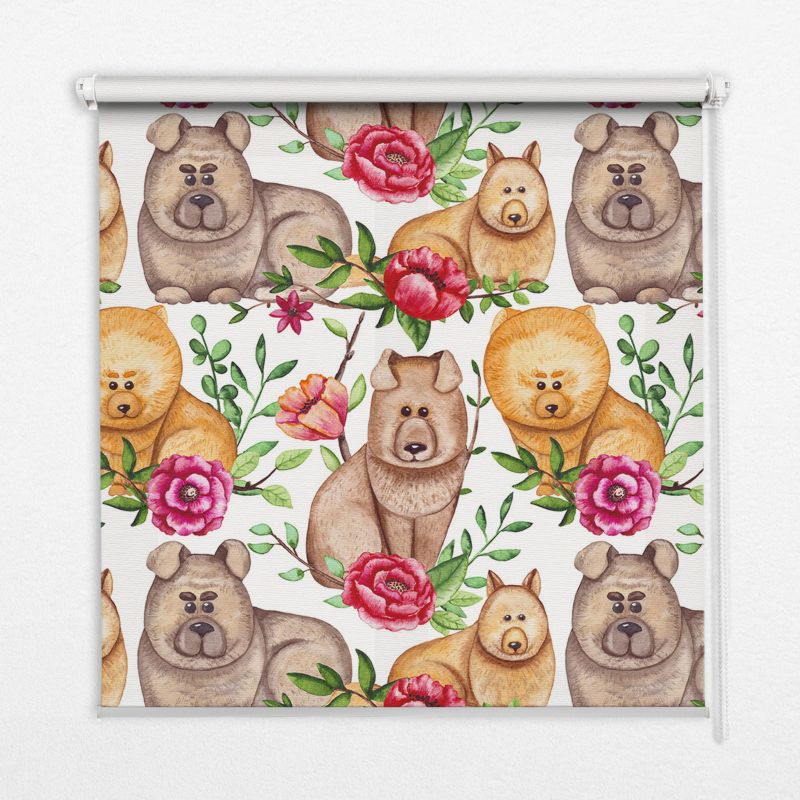 Roleta Wzorzysta Tulup 100x100 cm Psy Wśród Kwiatów Montaż do ściany/sufitu 1 szt.