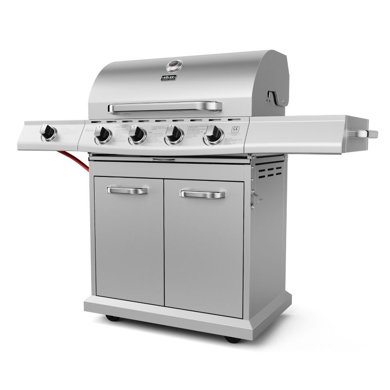 Grill Gazowy Koler Relish V4 Srebrny Nierdzewny 5 Palników 17,2kW 3 Ruszty + pokrowiec 1 szt.
