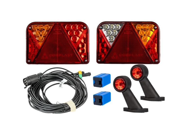 Zestaw świateł: lampy tylne DOBPLAST DPT35 LED + obrysowe FRISTOM FT-009 LED + wiązka MANTES 7m 7-PIN 2 szt.