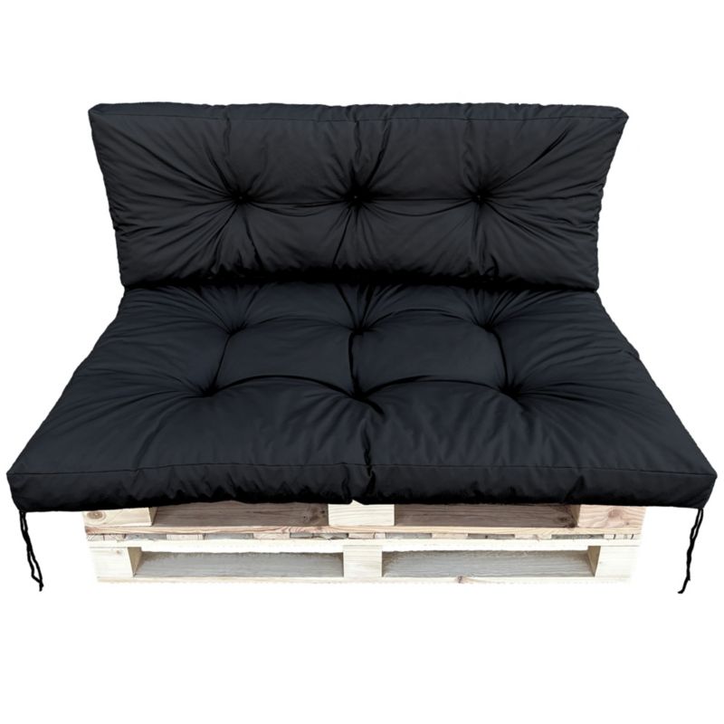 Poduszki Ogrodowe EDANTI 120x80+120x40 Wodoodporne Siedzisko Oparcie Czarne 2szt.