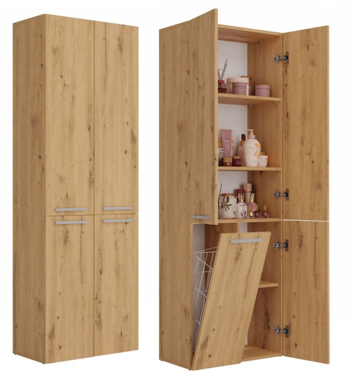 Szafka Łazienkowa Topeshop Regał Słupek Nel DD 1K Kosz Dąb Artisan 30x60x174 cm 1 szt.