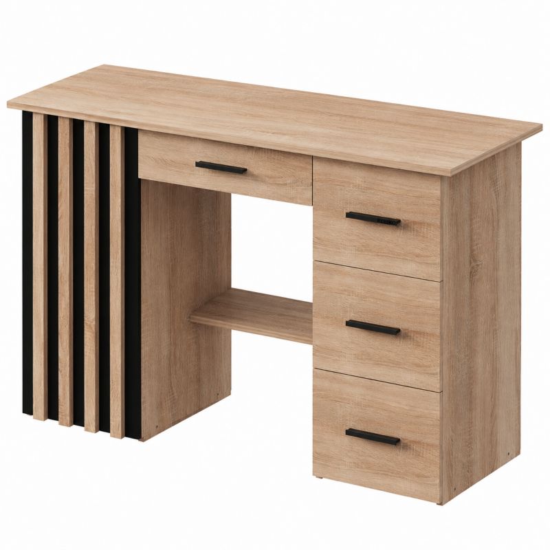 Biurko komputerowe z lamelami nowoczesne loft 120 cm z 4 szufladami I półką