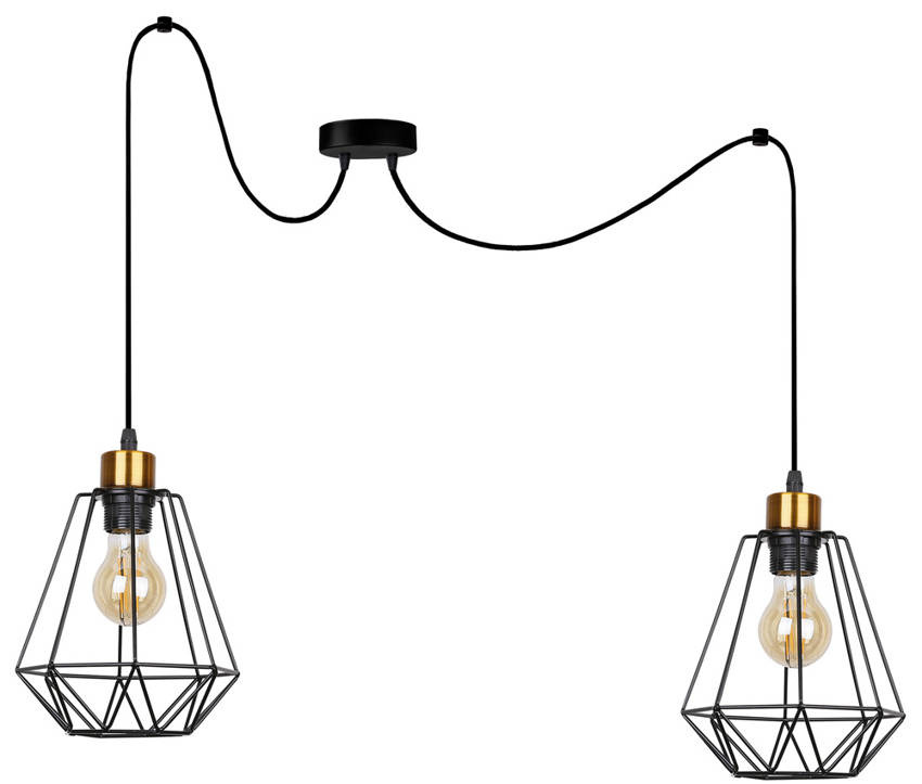 Czarno-złota lampa wisząca sufitowa 2-płomienna do salonu PRIMO metal