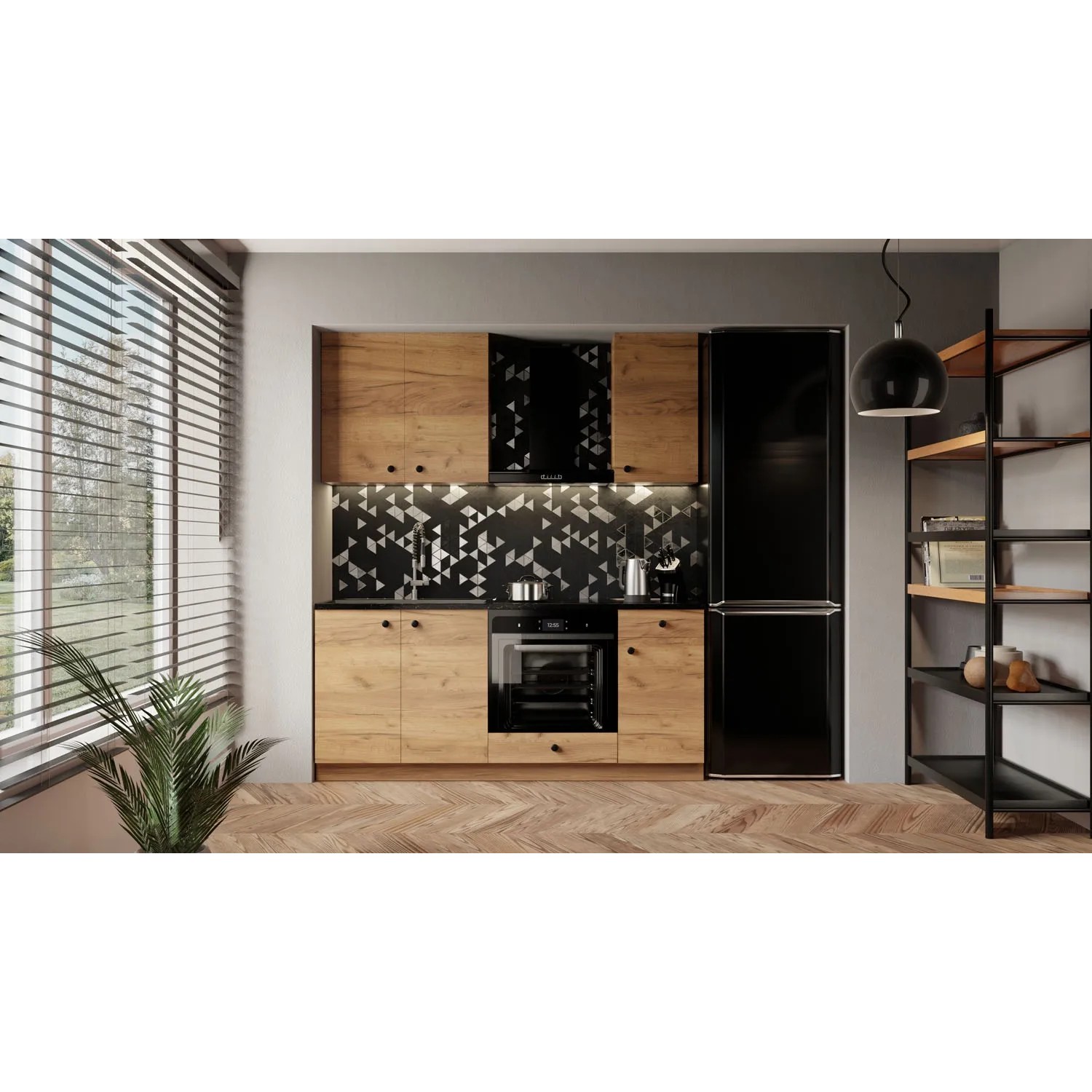 Black and White Style Zestaw mebli kuchennych IRGA Dąb Craft 180 cm 5 el.