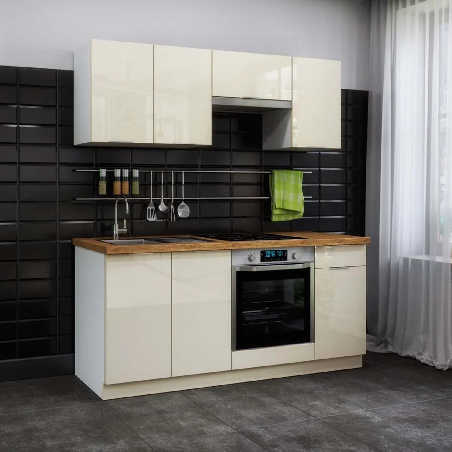 Classen Zestaw mebli kuchennych PEORIA Kremowy Połysk 180 cm 5 el.