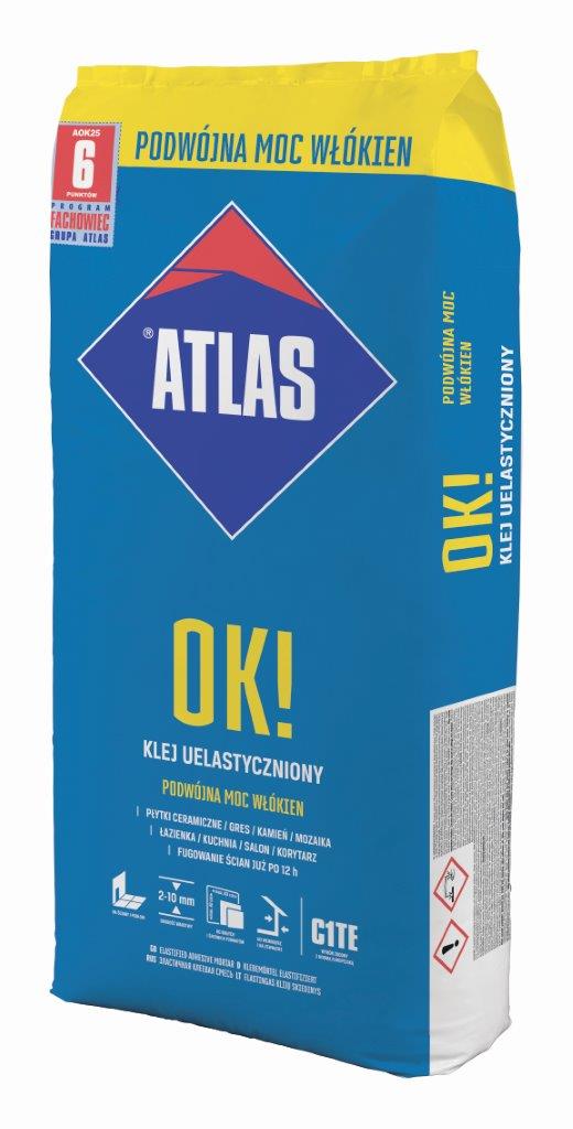 ATLAS OK! C1TE UELASTYCZNIONY KLEJ DO PŁYTEK 25KG WYDAJNY I UNIWERSALNY