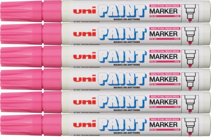 6x Marker olejowy Uni PX-20, okrągła, 2.2-2.8mm, różowy
