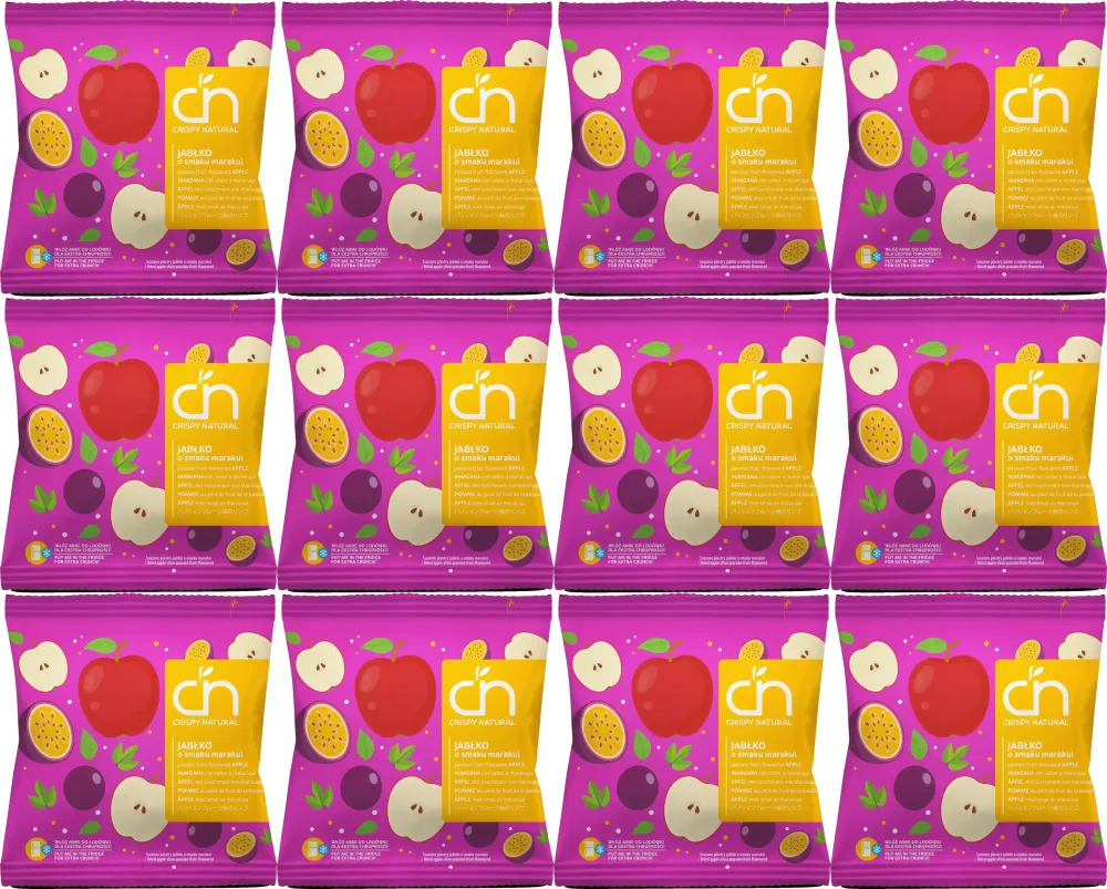 12x Suszone jabłka Crispy Natural, o smaku marakui, 18g