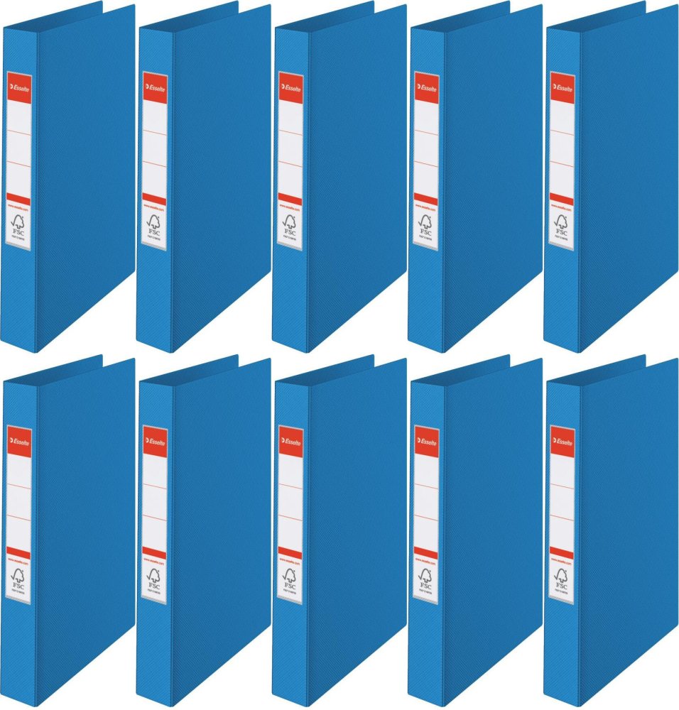 10x Segregator Esselte Vivida, A4, 42mm, do 190 kartek, 2 ringi, 30% PP z recyklingu, niebieski