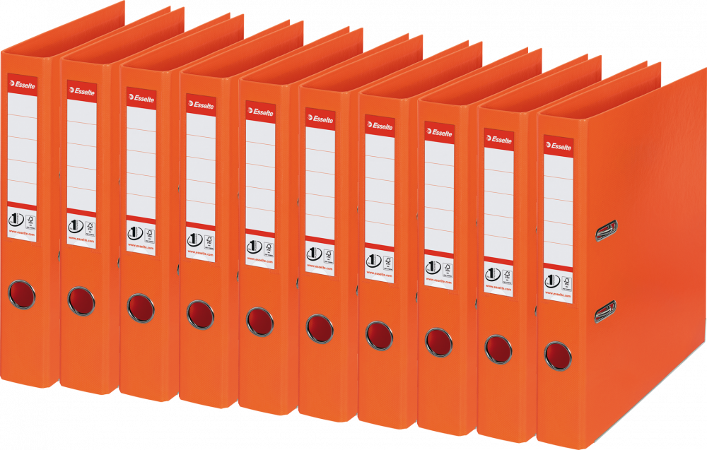 10x Segregator A4 Esselte No.1 Power, 50mm, do 350 kartek, 30% PP z recyklingu, pomarańczowy