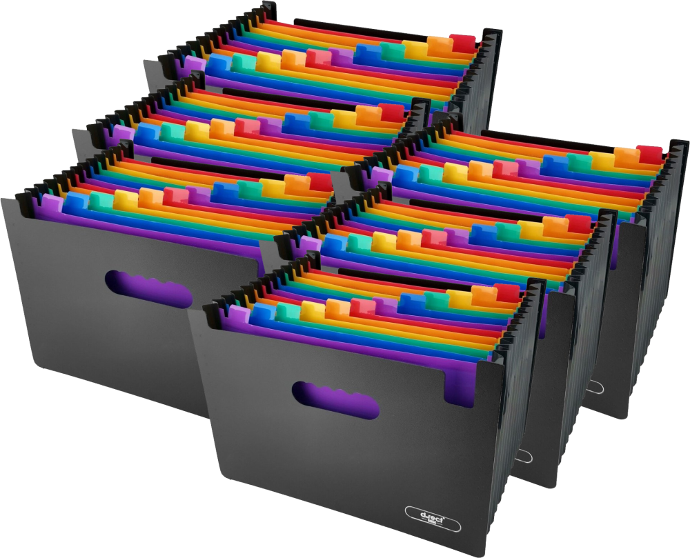 6x Teczka segregująca D.Rect, A4+, 13 przegródek, plastikowa, czarny