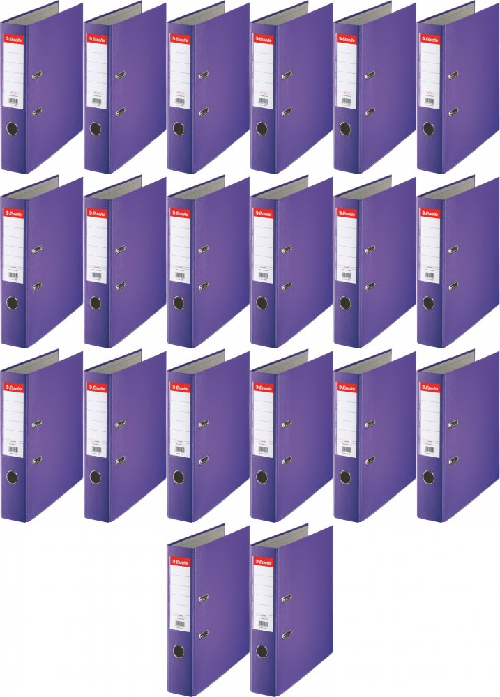 20x Segregator A4 Esselte, 75mm, do 500 kartek, ekonomiczny, 30% PP z recyklingu, fioletowy