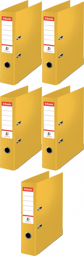 5x Segregator A4 Esselte No.1 Power, 50mm, do 350 kartek, 30% PP z recyklingu, żółty