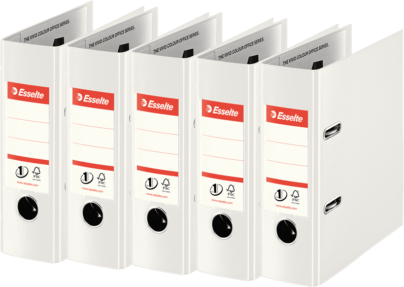 5x Segregator A5 Esselte No.1 Power, 75mm, do 500 kartek, 30% PP z recyklingu, biały
