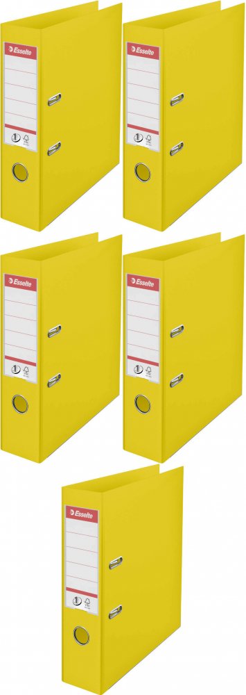 5x Segregator A4 Esselte Vivida No.1 Power, 75mm, do 500 kartek, 30% PP z recyklingu, żółty
