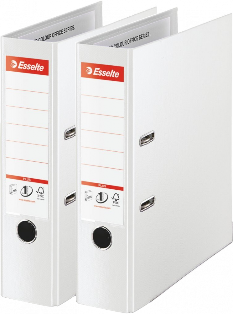 2x Segregator A4 Esselte No.1 Vivida Plus, 80mm, do 600 kartek, 30% PP z recyklingu, biały