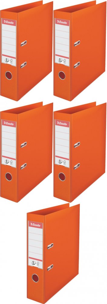 5x Segregator A4 Esselte No.1 Power, 75mm, do 500 kartek, 30% PP z recyklingu, pomarańczowy