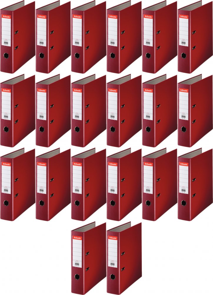 20x Segregator A4 Esselte, 75mm, do 500 kartek, ekonomiczny, 30% PP z recyklingu, bordowy